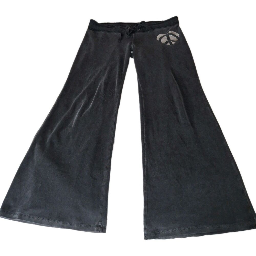 Victorias Secret PINK Y2K Velour Pants Flare Leg Peace Heart Gray M